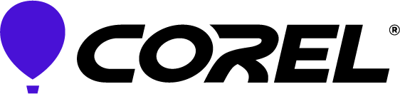 Corel name with a purple balloon, marking the software publisher